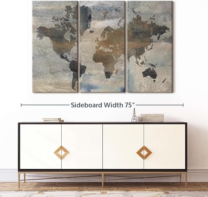 ElephantStock Stone World Wall Art - Horizontal Canvas - 3-Piece Lobby Wall Decor - Painting Map Canvas Print - Beige and Gray Decor for Wall by Avery Tillmon - 65" X 42"