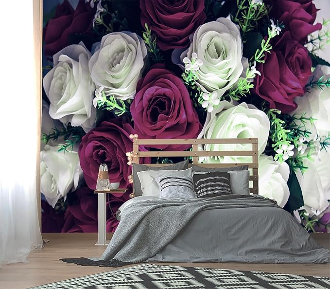 XMPMBM-Rose Floral Fabric Wallpaper Living Room Bedroom Bathroom Wall Mural-W 154" X H 105"（112 Square Foot）