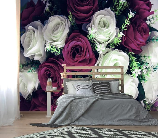 XMPMBM-Rose Floral Fabric Wallpaper Living Room Bedroom Bathroom Wall Mural-W 154" X H 105"（112 Square Foot）
