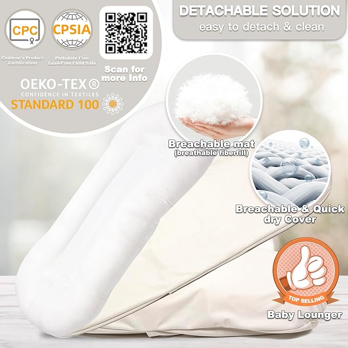 Baby Lounger for Newborn - Snuggle Cozy Me Lounger | Breathable Soft Cotton, 0-24 Months Portable Playtime Baby Nest, Newborn Baby Essentials Gifts- White (1 Lounger + 1 Cover)