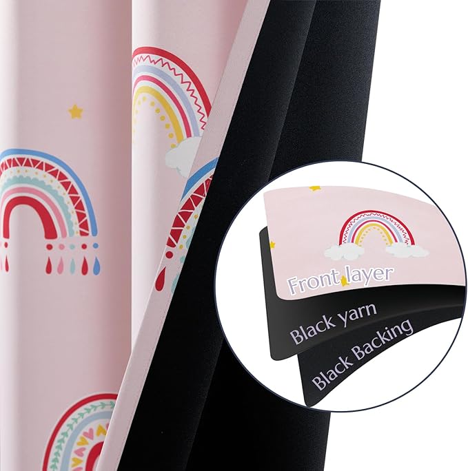 Vangao Boho Girls Blackout Curtains Pink for Kids Room 84 Inch Length, Rainbow Window Drapes for Living Room Nursery Thermal Grommet Insulated Room Darkening Curtains Bedroom, 2 Panels