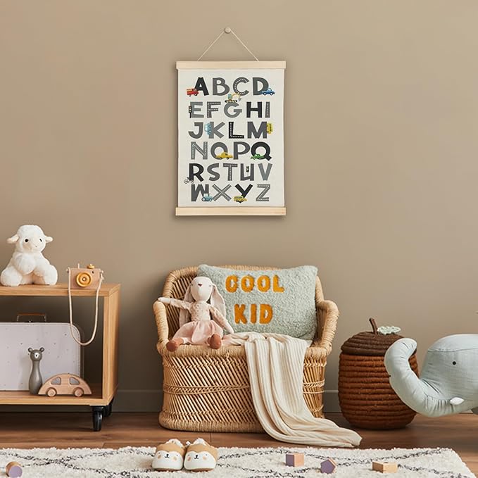 SereneHanctuary Car Alphabet Educational Learning Poster For Toddlers,Educational ABC Car Nursery Poster Hanger Frame for Nursery Boys Room Classroom Decor,12X16Inches