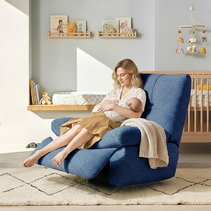 Nouhaus Swivel Rocking Chair Nursery, Oversized Glider Rocker Recliner Chairs w/Footrest, USB & Type-C Ports, Rocking Recliner Chair for Nursery, Living Room (Snooze Classic, Midnight Blue)