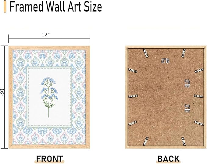 CHMMART 3 Piece Pastel Wildflower Framed Wall Art Nursery Floral Canvas Art Prints Pink Blue Botanical Pictures Wall Decor Boho Flower Painting Artwork for Bedroom Bathroom 12x16in