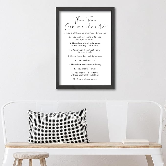 Surfapans The Ten Commandments Wall Decor Art 16"X11" Bible Verse Sign God Jesus Prayer Christian Saying Catholic Wood Framed Wall Hanging (Black)