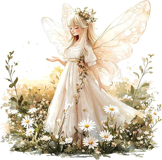 Angel Girl Butterfly Fairy Wall Stickers, Daisy Flower Girl Wall Decals Removable Vinyl Peel and Stick Kids Baby Children Nursery Bedroom Toddler Room Art Home Decorations