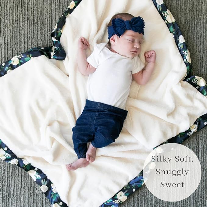 SARANONI Receiving Blankets for Babies | Ultra-Soft Lush and Boutique Quality Baby Blanket | Satin Border Rose Blossom - 40"x30"