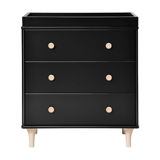 Babyletto Lolly 3-Drawer Changer Dresser with Removable Changing Tray in Black and Washed Natural, Greenguard Gold Certified