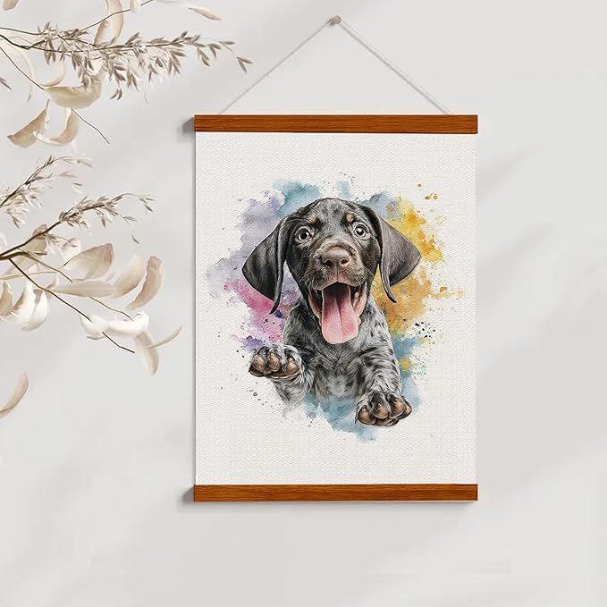 bitCNY Playful Puppy Watercolor Wall Art 12x16 Inch – Cute Dog Painting for Pet Lovers, Kids Room or Nursery Decor