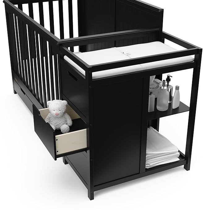 Graco Hadley 5-in-1 Convertible Crib & Changer (Black) – GREENGUARD Gold Certified, Fits Standard Crib Mattress, Converts to Toddler Bed and Full Bed, 4 Adjustable Mattress Heights