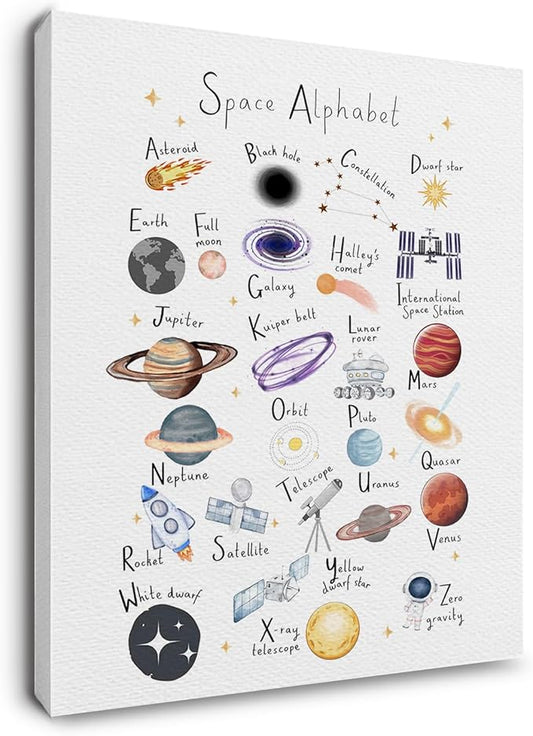Ryeolo Space Wall Art - Outer Space Decor, Nursery Alphabet, 12x16 Inches