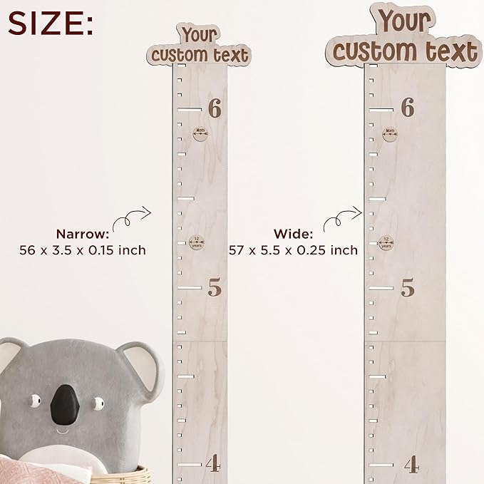 Personalized Wooden Ruler Growth Chart for Kids with Height Markers, Custom Name Growth Chart Hanging Decor for Baby Boy & Girl, Family Measuring Board Wood, Wall Meter for Children (56 in x 3,5 in)