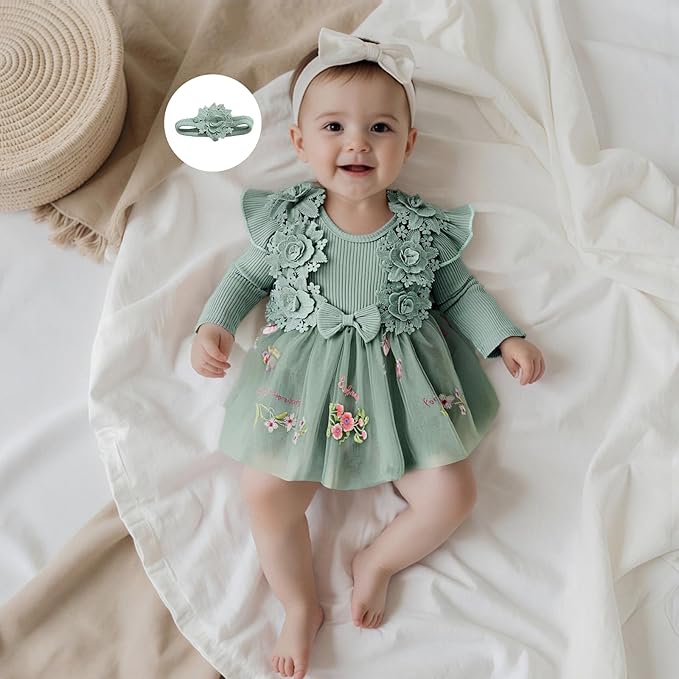 Giraropa Baby Girl Fall Winter Clothes Long Sleeve Romper Dress + Socks + Headband Newborn Infant Cute Casual Outfits