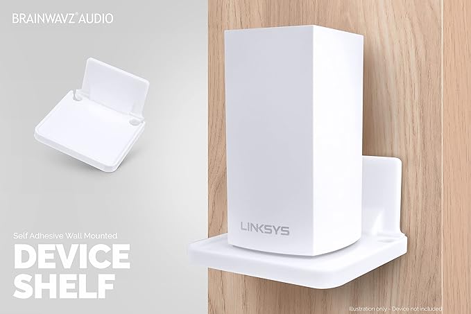 BRAINWAVZ Drill Free Wall Mount Shelf for Security Cameras, Baby Monitors, Speakers & More, Universal Holder, Strong Adheasive, Easy to Install, No Mess, Screwless (White)