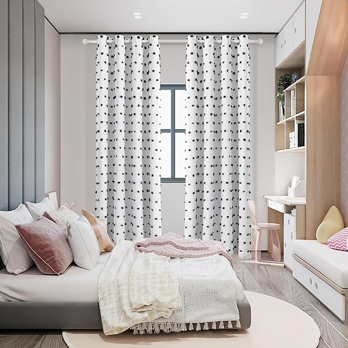 MYSKY HOME 100% Blackout Curtains for Bedroom Total Light Blocking Curtains 84 Inch Long Room Darkening 2 Panels Grommet Double Layer Curtains Privacy Window Drapes with Black Pom Pom Sheer 52" x 84"