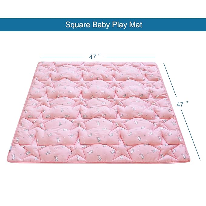 SPRINGSPIRIT Baby Play Mat, 47x47 Infant Play Mat for Playpen, Thicken Baby Mat for Floor, Non-Slip Washable Playmat for Babies, Toddlers, Pink