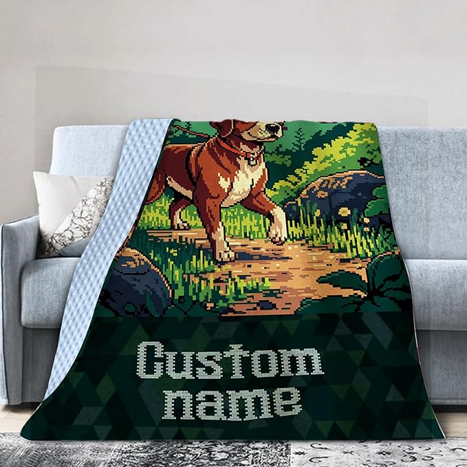 Personalized Baby Blanket with Name – Woodland Hound Theme Soft Receiving Blanket for Newborn Boys, Custom, Cozy Nursery Decor for Toddlers