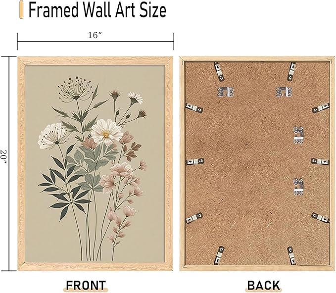 CHMMART 3 Piece Botanical Floral Framed Wall Art Vintage Flower Canvas Art Prints Wildflower Pictures Wall Decor Nature Painting Artwork for Living Room Bedroom Bathroom 16x20in