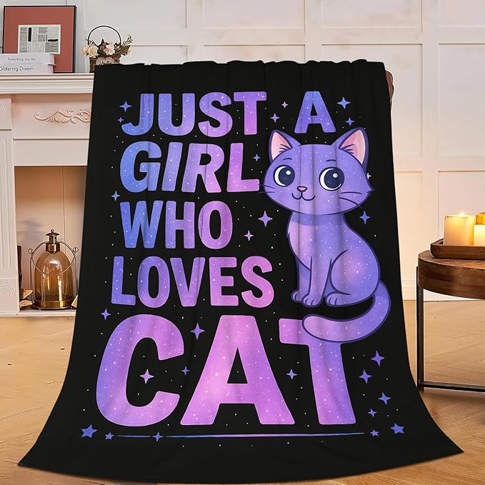 Cat Throw Blanket Lovely Kitten Pet Just A Girl Who Loves Cat Fleece Blanket Soft Cozy Fuzzy Plush Warm Stuff Bedding Blankets Gifts for Kids Cats Lover Girls Boys Kids Adult Men Women 40"X50"