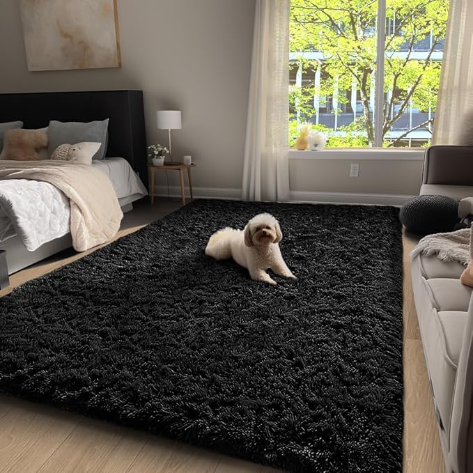 Ophanie 4x6 Charcoal Rugs for Bedroom, Fluffy Shaggy Soft Area Rug, Non-Slip Indoor Floor Carpet for Living Room, Kids Boys Teen Dorm Home Decor Aesthetic, Nursery