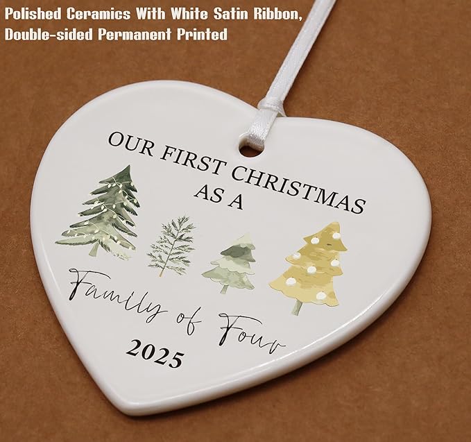 Our First Christmas as a Family of Four-2025 for The Second Kid from Parents-Litter Brother Sister New Baby Gift-Welcome Newborn Birth-Hanging Heart Shaped Ornament-Double Sided Printed