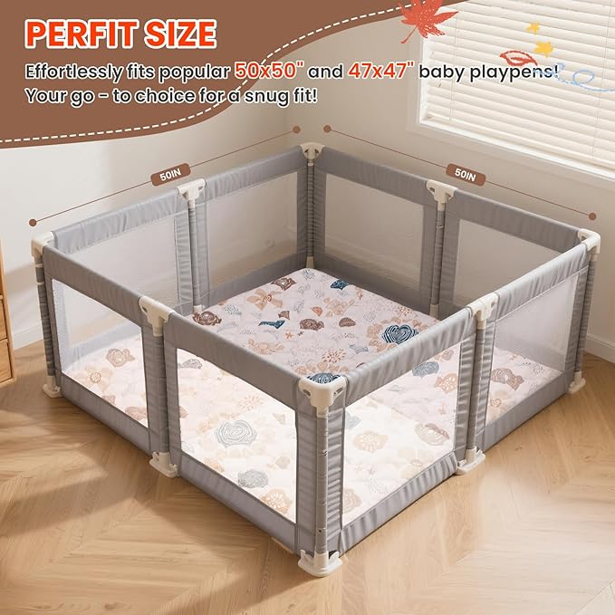 Baby Play Mat for Floor,50x50 Inch Soft Padding Crawling Mat for Playpen, Foldable and Machine Washable, Thick for Babies & Toddlers,Boho Flower