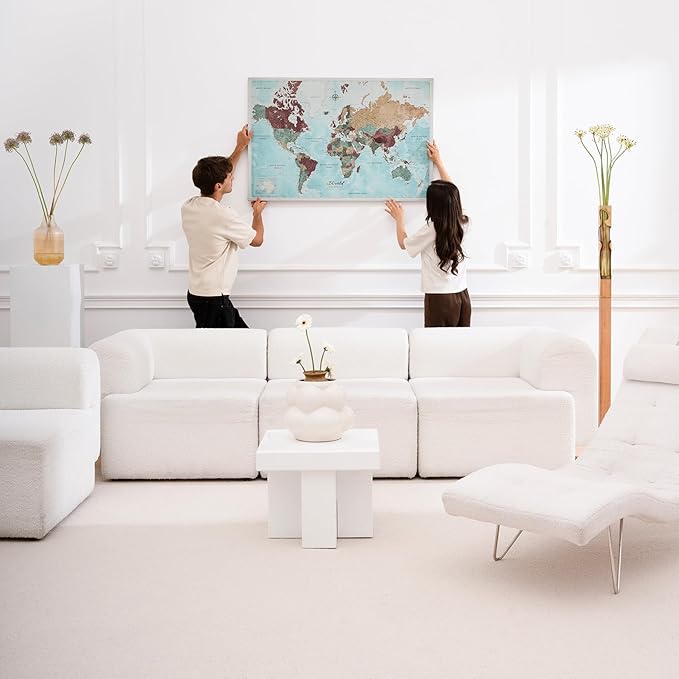 Canvas World Map with Cork Pin Board - English Lettering - Decorative Wall Decoration for All Rooms - Canvas Pictures with World Map Motif (70x50 cm, Pattern 11)