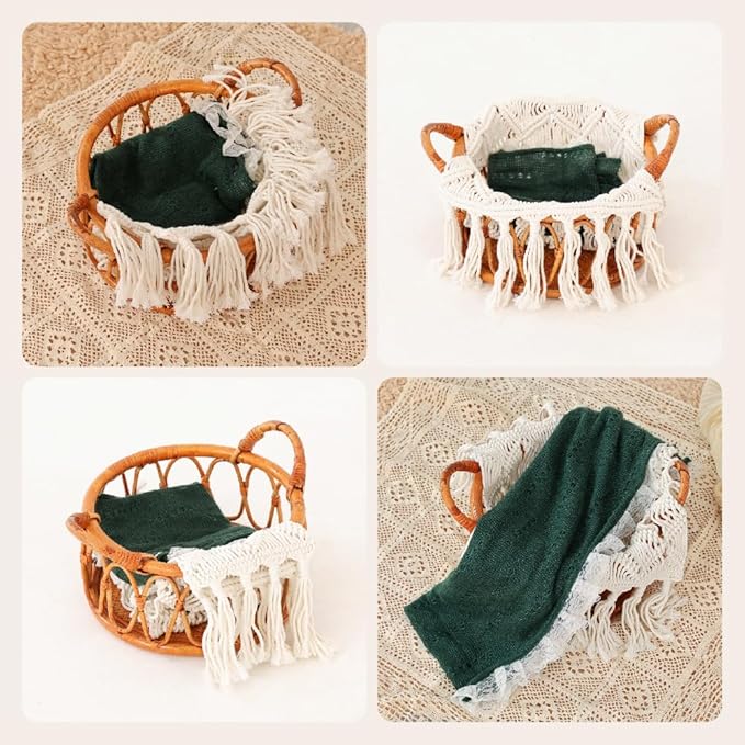 Kate Newborn Photography Props Rattan Circular Basket Handcrafted Bed Mini Bed for Baby Photography Posing Props Photoshoot