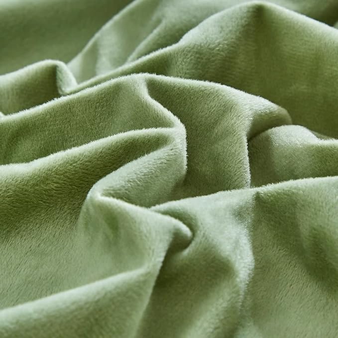 Houseri Sage Green Velvet Duvet Cover Queen Size - Light Green Fluffy Comforter Cover Full Size - Warm Micromink Sherpa Bedding Set