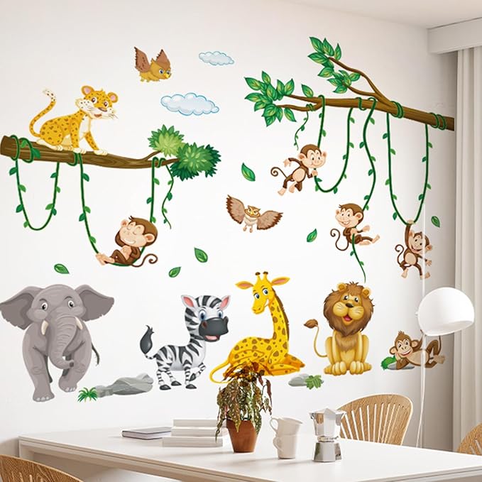 Tree Wall Decals Decor for Bedroom Trapeze Monkey Wall Stickers for Living Room Animal Wall Decor for Bedroom Murals Stickers & Murals 3D DIY Art as Decorations