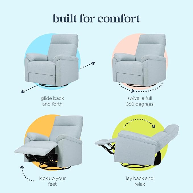 DaVinci Suzy Glider Recliner Nursery Chair - Versatile Glider Rocking Chair for Nursery and Living Room - GREENGUARD Gold, FSC & Certi-PUR US Certified - 360° Swivel Rocker Recliner - Heathered Blue