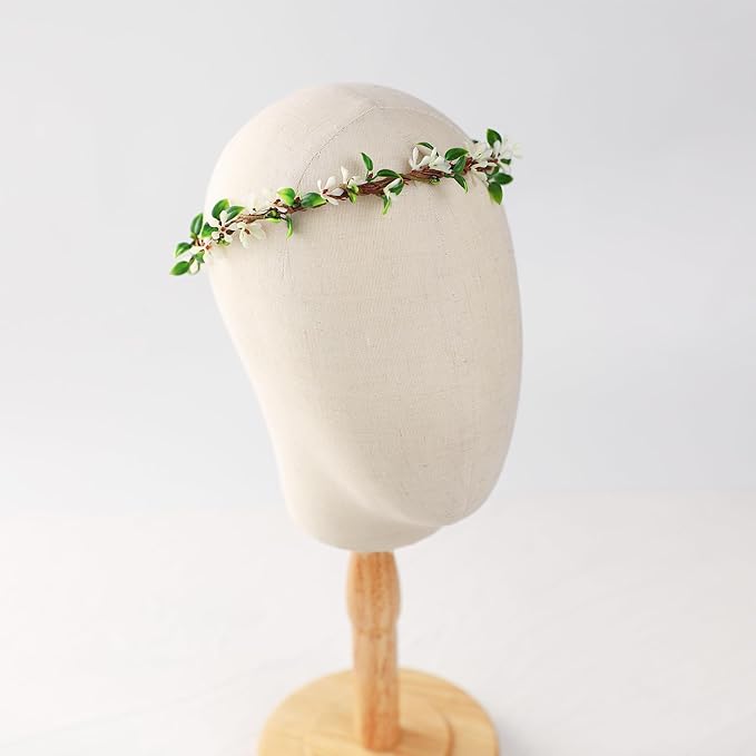 Handmade White Flower Crown Fairy Wreath Women Girls Flower Headband for Bridal Weeding Headdress Fairy Green Leaf Headpiece Cosplay Photo Prop