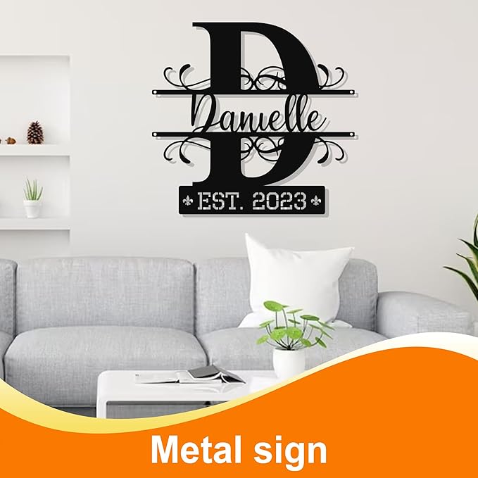 Custom Faily Name Sign, Split Letter Monogram Wall Decor, Porch/Room/Door Decor, Black Metal Art, Personalized Anniversary/Wedding/Bridal Shower Gifts for Couples, House Warming Gifts New Home