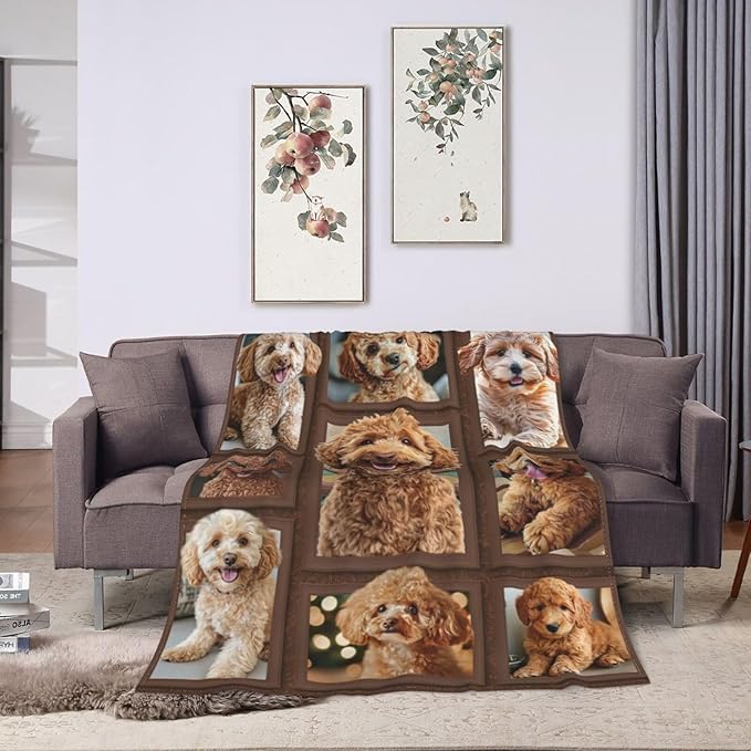 Golden Doodle Blanket Goldendoodle Decor Throw Blanket Super Soft Flannel Lightweight Fluffy Plush Cozy Fuzzy Fleece Gifts Blanket for Dog Lover Women Girls Boys Adults for Bed Sofa 50"X60"