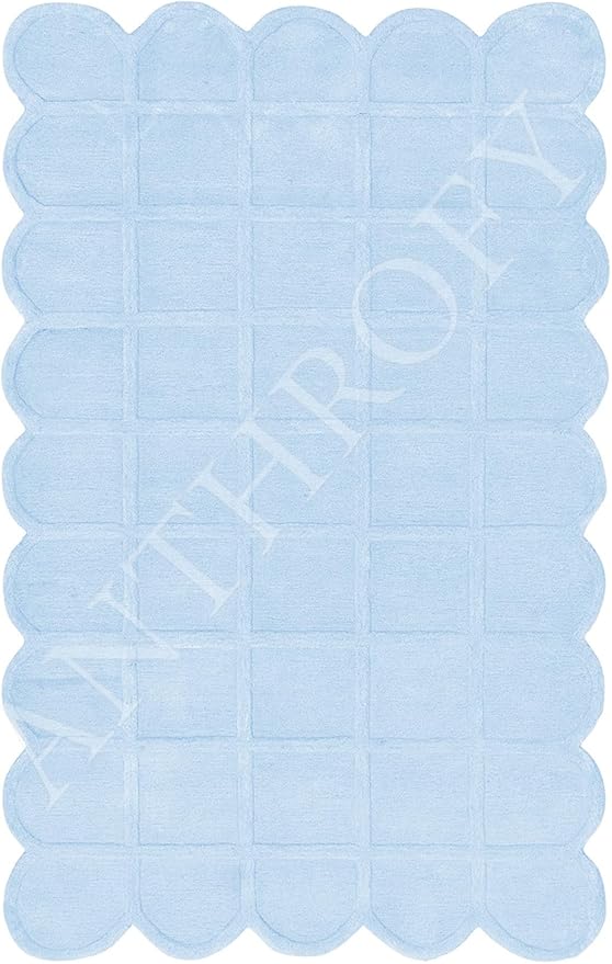 Selena Scallop Area Rug – 8' R – Handmade Wool Area Rugs – Blue – Rugs for Living Room, Bedroom – Anti-Skid – Carpets with Non-Slip Natural Backing with 100% Cotton