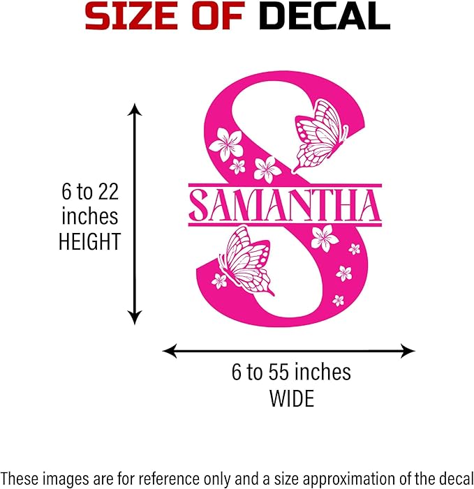 Custom Flower Butterfly Split Name Wall Decal Personalized Letter Monogram Transparent DTF Vinyl Removable Nursery Wall Decal for Kids Room, Living Room, Teen Bedroom, Car, Cute Home Decor Gift