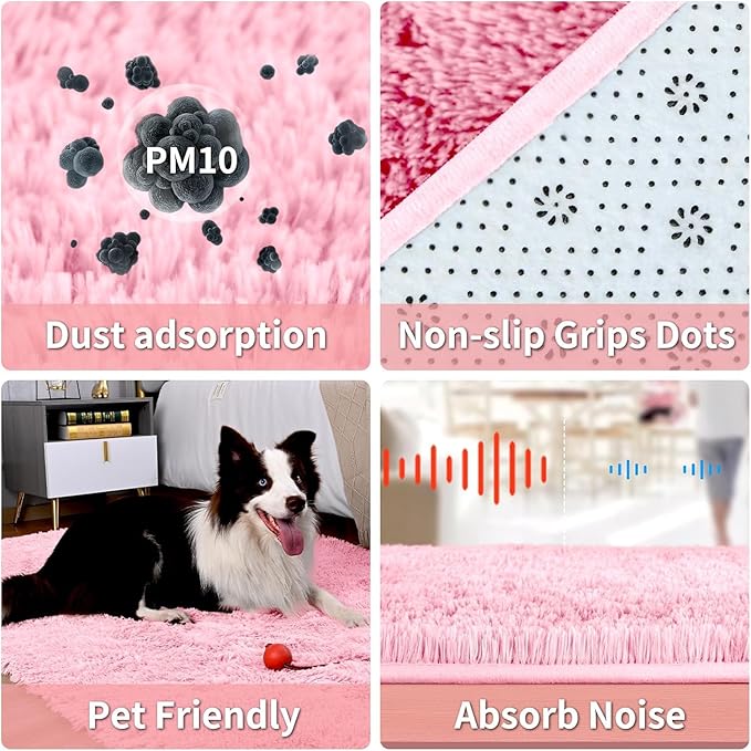 Merelax Soft Modern Indoor Large Shaggy Rug for Livingroom Bedroom Dorm Kids Room Home Decorative, Non-Slip Plush Fluffy Furry Fur Area Rugs Comfy Nursery Accent Floor Carpet 8x10 Feet, Pink