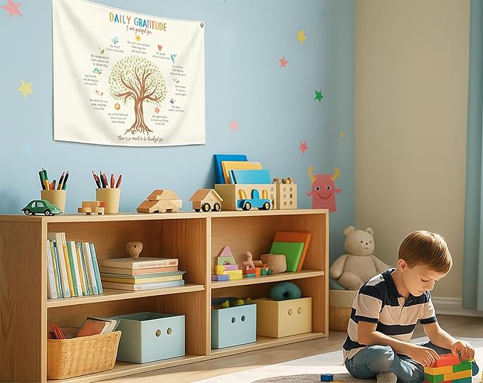 Mental Health Inspirational Rectangular Banner Flag Wall Decor Gift for Boy Girl Kids Teen,Classroom Therapy Office Homeschool Reading Room Decor-Daily Gratitude I am grateful-Birthday Christmas Gift