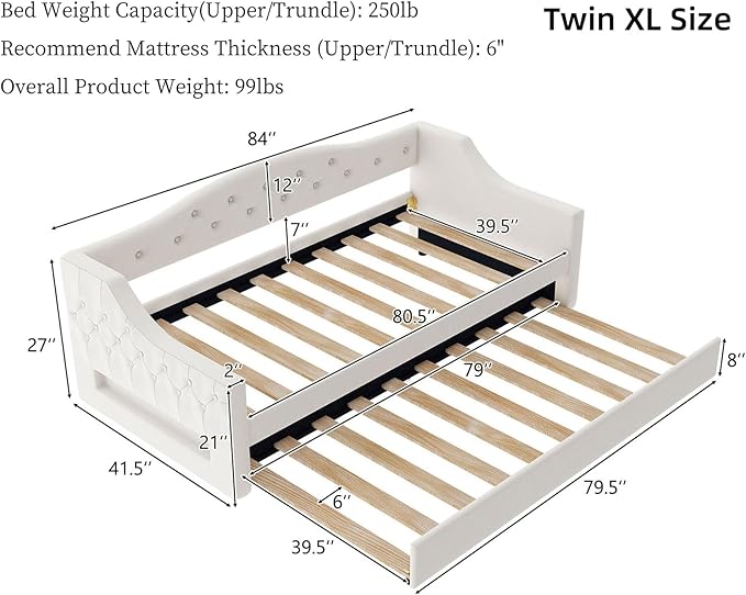 Merax Twin Size Linen Corner Daybed with Trundle and LED Belt, Upholstered Headboard Captain Bed Frames for Small Room, Bedroom, Guest Room, Kids' Room, White