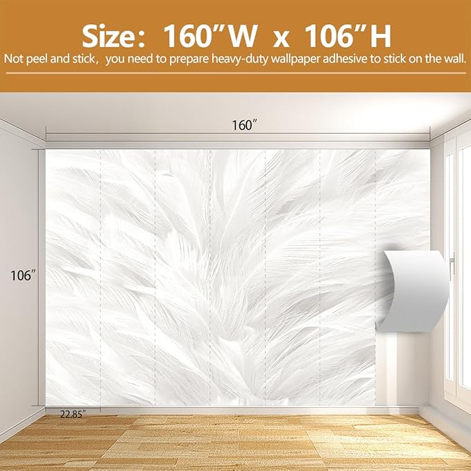 Feather Wallpaper Mural Elegant Gray and White Mural Wallpaper for Living Room Bedroom （Not Peel and Stick）