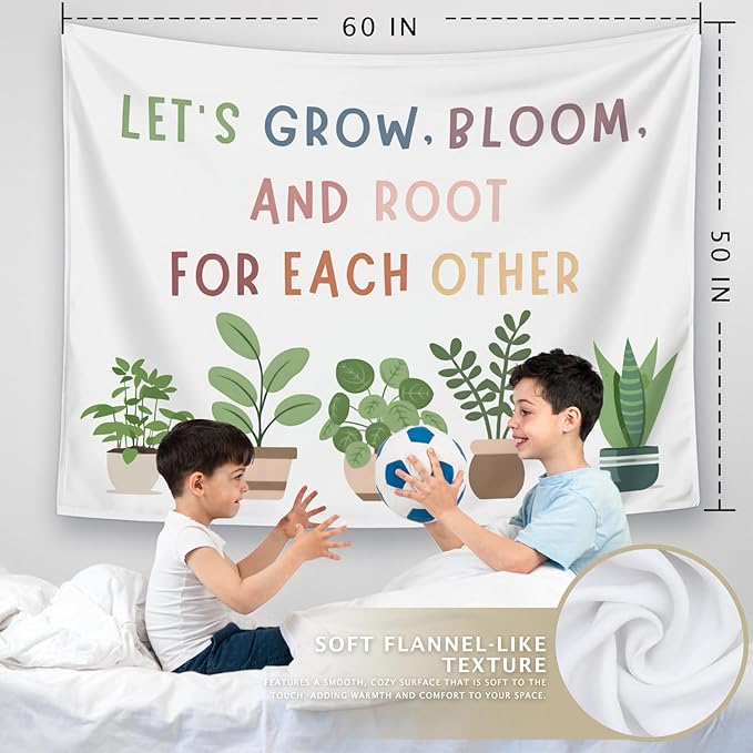 LIANGW Classroom Decor, Positive Affirmations Wall Decor, Boho Classroom Tapestry, Lets Grow Bloom And Root For Each Other, Nature Plant Education Wall Art Tapestries Wall Hanging 50x60 inches
