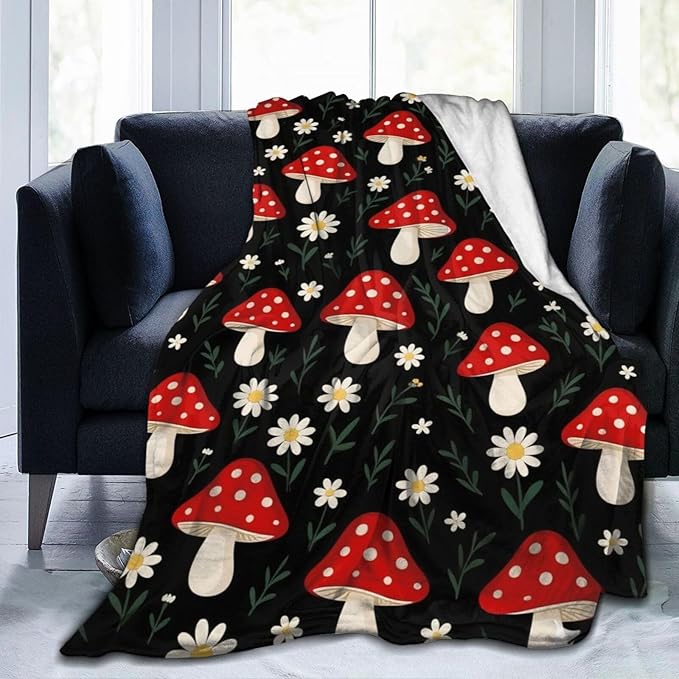 Mushroom Throw Blanket Mushroom Botanical Fleece Soft Cozy Fuzzy Plush Warm Stuff Bedding Toddler Nursery Baby Blanket for Boys Girls Kids Adult Men Women 50"X60"