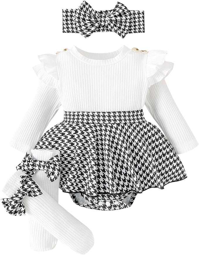 Giraropa Baby Girl Fall Winter Clothes Long Sleeve Romper Dress + Socks + Headband Newborn Infant Cute Casual Outfits