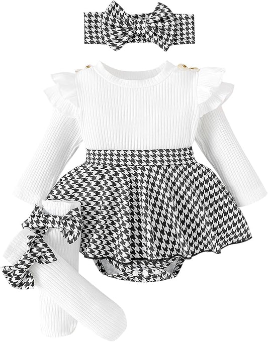 Giraropa Baby Girl Fall Winter Clothes Long Sleeve Romper Dress + Socks + Headband Newborn Infant Cute Casual Outfits