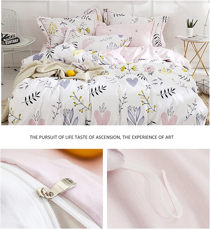 HighBuy Girls Duvet Cover Twin Floral Aesthetic Bedding Set White Pink Premium Cotton Teens Flower Kids Coquette Bedding Set Comforter Cover Soft Branches Boho Bedding Collection Pink