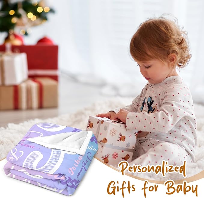 Personalized Baby Blanket with Name, Custom Name Blanket for Kids Soft Flanne Blankets in Easter Personalized Baby Gifts for Infant Newborn Shower (Rainbow)