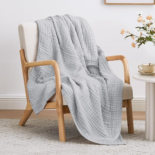 Love's cabin 6 Layer 100% Cotton Muslin Blanket, 50"x60" Throw Muslin Blanket for Couch Bed, Lightweight and Breathable Cotton Gauze for Adult, Light Grey