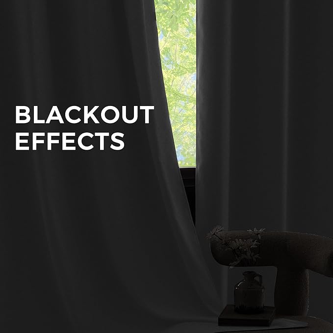 NICETOWN Blackout Curtains Panels for Bedroom, 2 Panels, 52 x 96 Inch, Greyish White, 3 Pass Microfiber Noise Reducing Thermal Insulated Solid Ring Top Blackout Window Drapes