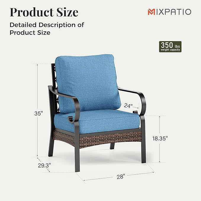 Outdoor Patio Leg Sofa Chairs Set of 2 Steel Frame Porch Furniture with Deep Seating and 5.75" Cushions for Lawn Backyard Deck, Navy Blue