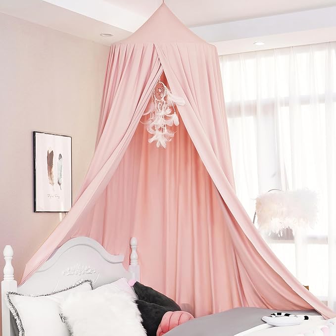 Princess Bed Canopy for Girls, Extra Large Hanging Canopy for Bed, Dreamy Play Tent for Girls Room Bedroom Decoration, Breathable Canopy Bed Curtain for Children Reading Nook - Coral Pink